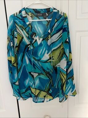 Chico's Turquoise, Teal & Green Abstract V-Neck Blouse